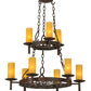 Meyda Lighting Newcastle 33" 9-Light 2-Tier Rusty Nail Textured Chandelier With Beige Shade Glass