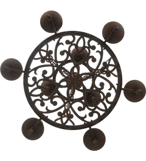 Meyda Lighting Newcastle 33" 9-Light 2-Tier Rusty Nail Textured Chandelier With Beige Shade Glass