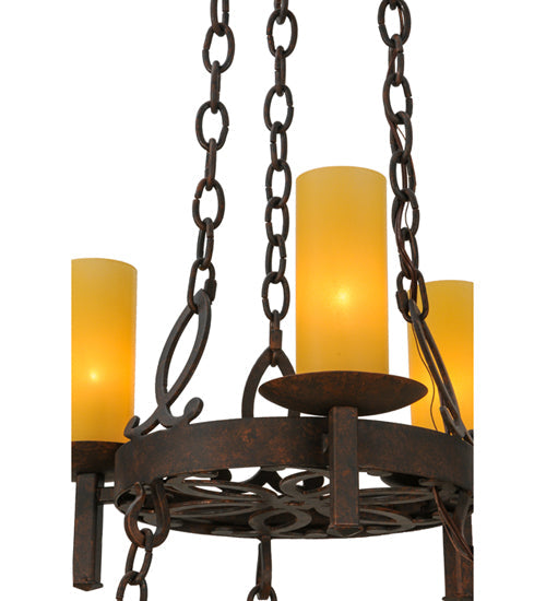 Meyda Lighting Newcastle 33" 9-Light 2-Tier Rusty Nail Textured Chandelier With Beige Shade Glass