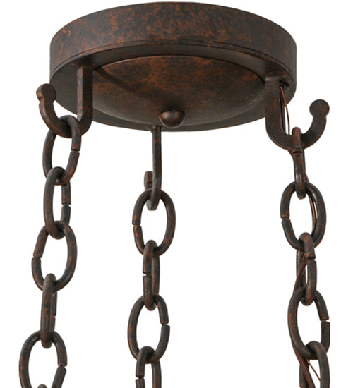 Meyda Lighting Newcastle 33" 9-Light 2-Tier Rusty Nail Textured Chandelier With Beige Shade Glass