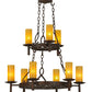 Meyda Lighting Newcastle 33" 9-Light 2-Tier Rusty Nail Textured Chandelier With Beige Shade Glass