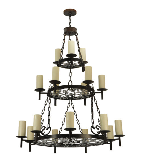 Meyda Lighting Newcastle 48" 18-Light 3-Tier Coffee Bean Chandelier With Beige Opal Shade