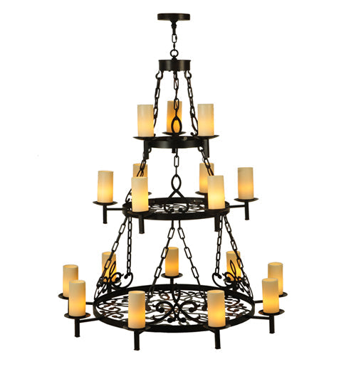 Meyda Lighting Newcastle 48" 18-Light 3-Tier Coffee Bean Chandelier With Beige Opal Shade