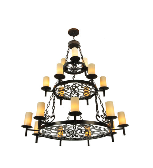 Meyda Lighting Newcastle 48" 18-Light 3-Tier Coffee Bean Chandelier With Beige Opal Shade