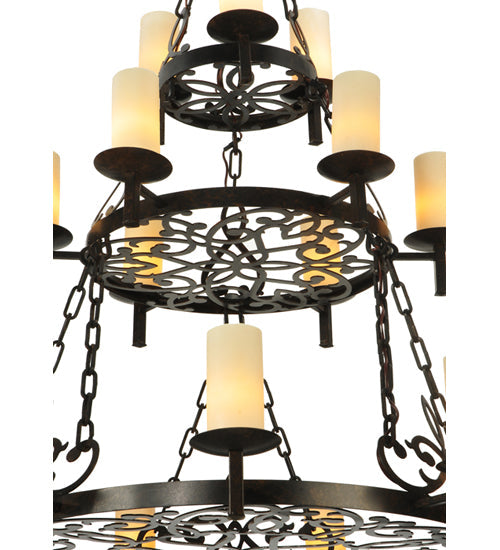 Meyda Lighting Newcastle 48" 18-Light 3-Tier Coffee Bean Chandelier With Beige Opal Shade