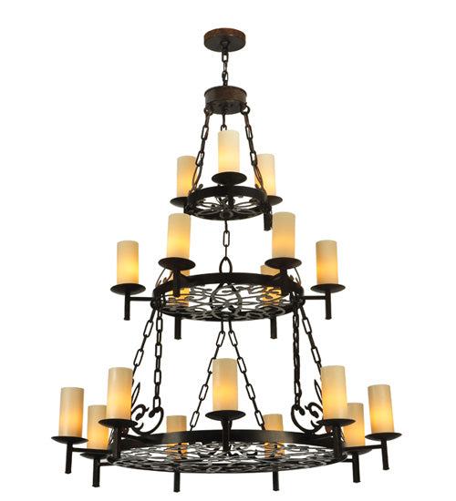 Meyda Lighting Newcastle 48" 18-Light 3-Tier Coffee Bean Chandelier With Beige Opal Shade