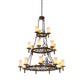 Meyda Lighting Newcastle 48" 18-Light 3-Tier Old Copper Pot Chandelier With Beige Sahara Taupe Idalight Shade