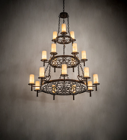 Meyda Lighting Newcastle 48" 18-Light 3-Tier Old Copper Pot Chandelier With Beige Sahara Taupe Idalight Shade