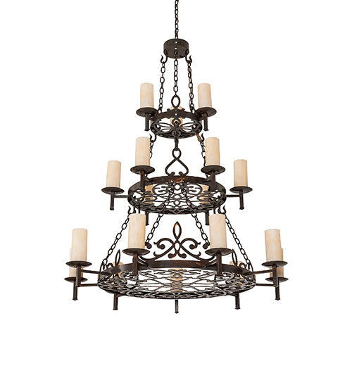 Meyda Lighting Newcastle 48" 18-Light 3-Tier Old Copper Pot Chandelier With Beige Sahara Taupe Idalight Shade