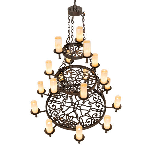 Meyda Lighting Newcastle 48" 18-Light 3-Tier Old Copper Pot Chandelier With Beige Sahara Taupe Idalight Shade