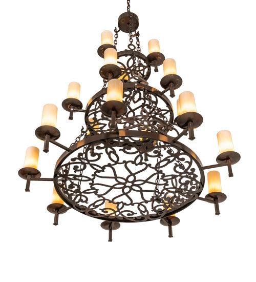 Meyda Lighting Newcastle 48" 18-Light 3-Tier Old Copper Pot Chandelier With Beige Sahara Taupe Idalight Shade