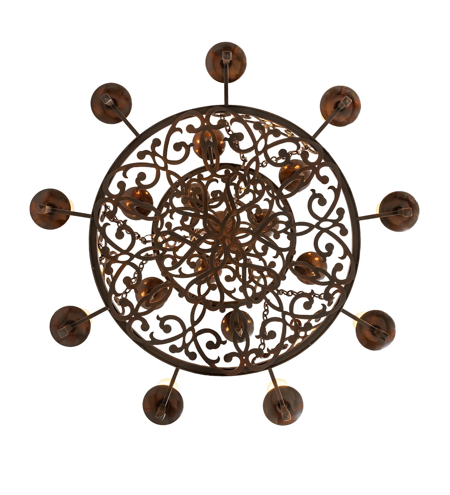 Meyda Lighting Newcastle 48" 18-Light 3-Tier Old Copper Pot Chandelier With Beige Sahara Taupe Idalight Shade