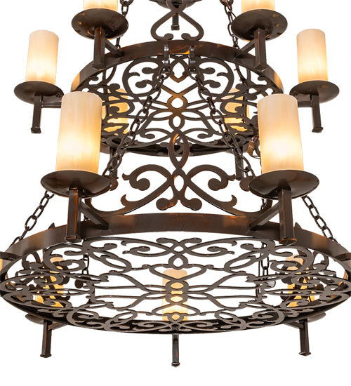 Meyda Lighting Newcastle 48" 18-Light 3-Tier Old Copper Pot Chandelier With Beige Sahara Taupe Idalight Shade