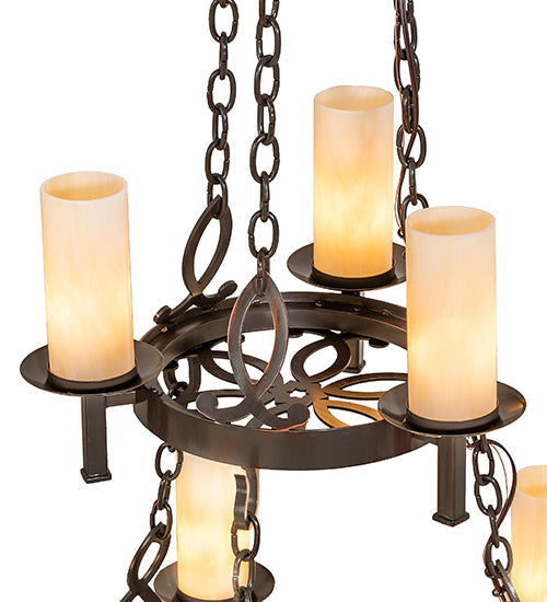 Meyda Lighting Newcastle 48" 18-Light 3-Tier Old Copper Pot Chandelier With Beige Sahara Taupe Idalight Shade