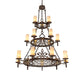 Meyda Lighting Newcastle 48" 18-Light 3-Tier Old Copper Pot Chandelier With Beige Sahara Taupe Idalight Shade
