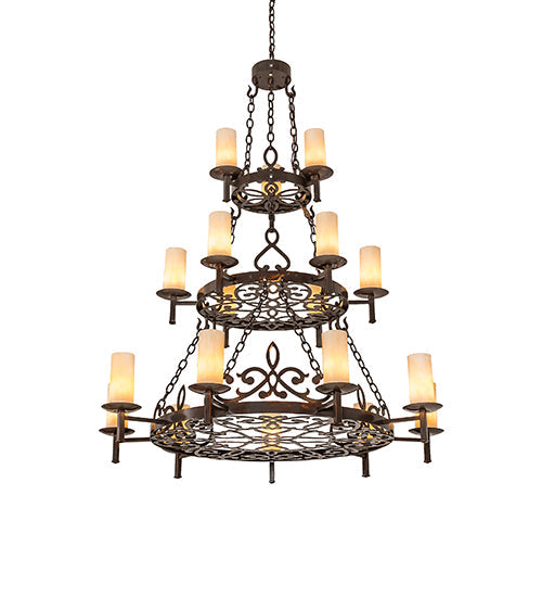 Meyda Lighting Newcastle 48" 18-Light 3-Tier Old Copper Pot Chandelier With Beige Sahara Taupe Idalight Shade