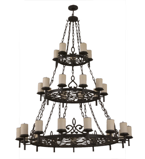 Meyda Lighting Newcastle 66" 30-Light Oil Rubbed Bronze Chandelier With Faux Beeswax Cylindres Shade
