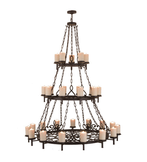 Meyda Lighting Newcastle 66" 30-Light Oil Rubbed Bronze Chandelier With Faux Beeswax Cylindres Shade