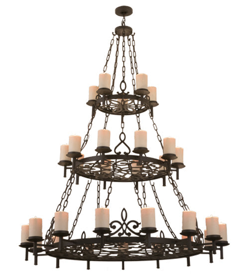 Meyda Lighting Newcastle 66" 30-Light Oil Rubbed Bronze Chandelier With Faux Beeswax Cylindres Shade