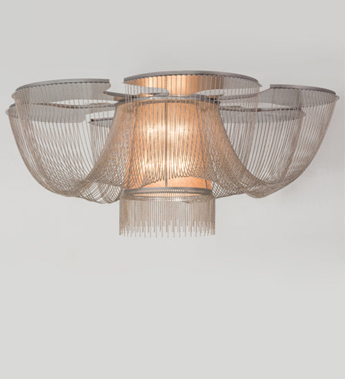 Meyda Lighting Niagara 60" 8-Light Nickel Flush Mount Light With Silver Mica Shade Glass
