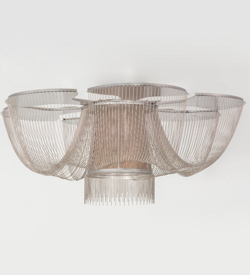 Meyda Lighting Niagara 60" 8-Light Nickel Flush Mount Light With Silver Mica Shade Glass