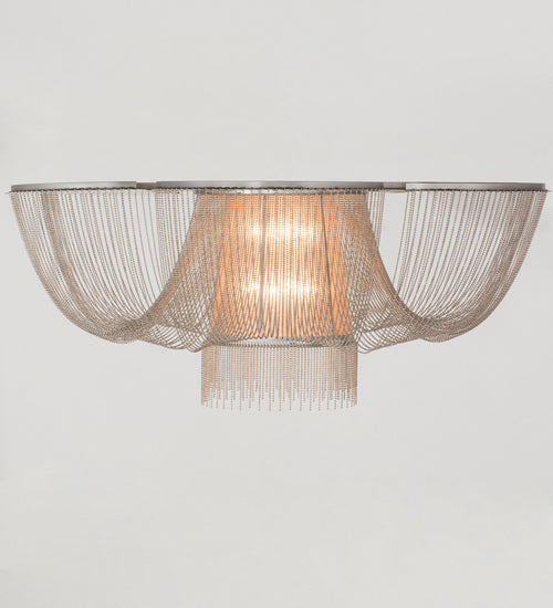 Meyda Lighting Niagara 60" 8-Light Nickel Flush Mount Light With Silver Mica Shade Glass