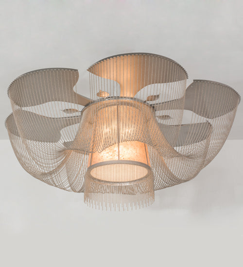Meyda Lighting Niagara 60" 8-Light Nickel Flush Mount Light With Silver Mica Shade Glass