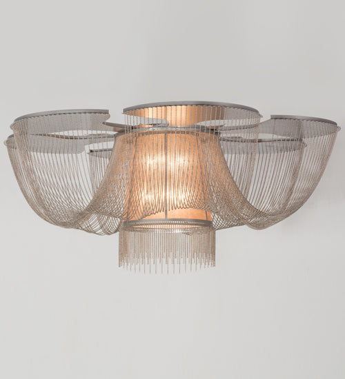Meyda Lighting Niagara 60" 8-Light Nickel Flush Mount Light With Silver Mica Shade Glass