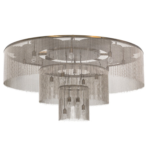 Meyda Lighting Niagara 72" 16-Light Antique Copper Flush Mount Light With Stainless Steel Chain Shade