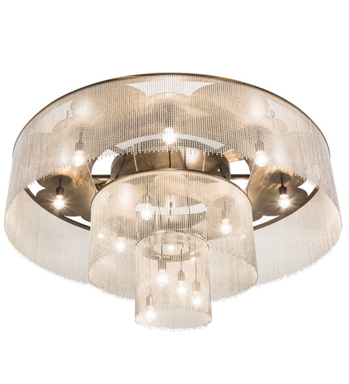 Meyda Lighting Niagara 72" 16-Light Antique Copper Flush Mount Light With Stainless Steel Chain Shade