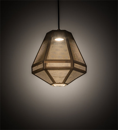 Meyda Lighting Nidos 10" Antique Copper Struttura Mini Pendant Light With Perforated Metal Shade