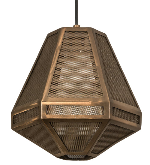 Meyda Lighting Nidos 10" Antique Copper Struttura Mini Pendant Light With Perforated Metal Shade