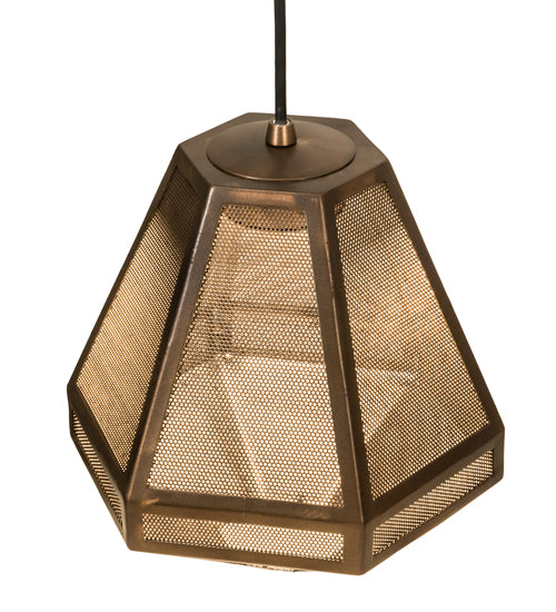 Meyda Lighting Nidos 10" Antique Copper Struttura Mini Pendant Light With Perforated Metal Shade