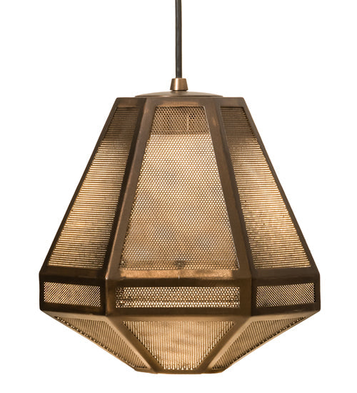 Meyda Lighting Nidos 10" Antique Copper Struttura Mini Pendant Light With Perforated Metal Shade