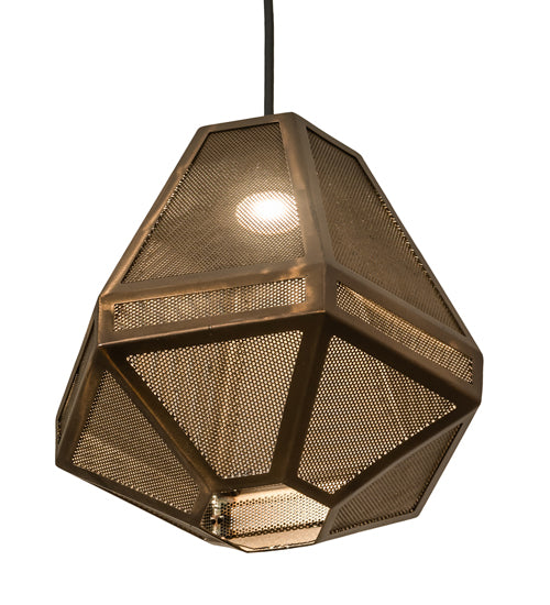 Meyda Lighting Nidos 10" Antique Copper Struttura Mini Pendant Light With Perforated Metal Shade