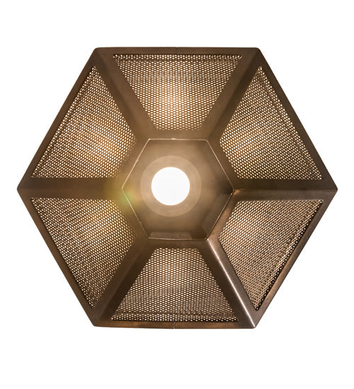 Meyda Lighting Nidos 10" Antique Copper Struttura Mini Pendant Light With Perforated Metal Shade