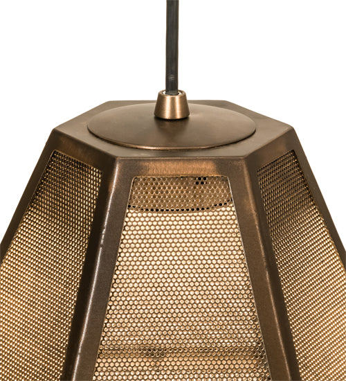 Meyda Lighting Nidos 10" Antique Copper Struttura Mini Pendant Light With Perforated Metal Shade