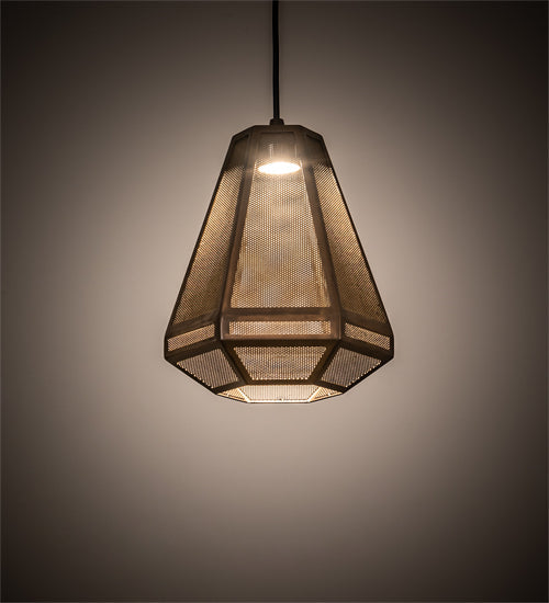 Meyda Lighting Nidos 202946 9" Antique Copper Struttura Mini Pendant Light With Perforated Metal Shade