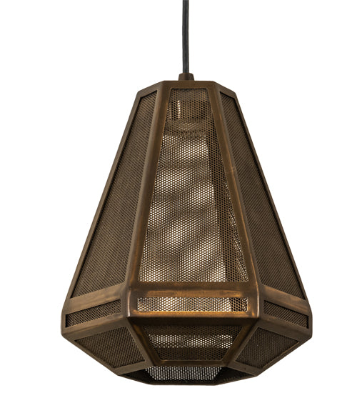 Meyda Lighting Nidos 202946 9" Antique Copper Struttura Mini Pendant Light With Perforated Metal Shade