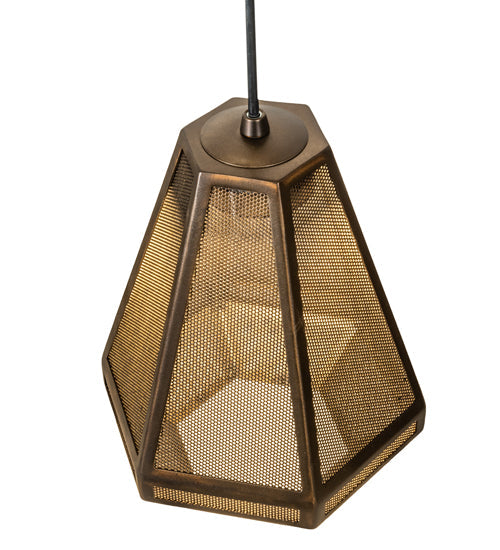 Meyda Lighting Nidos 202946 9" Antique Copper Struttura Mini Pendant Light With Perforated Metal Shade
