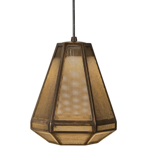Meyda Lighting Nidos 202946 9" Antique Copper Struttura Mini Pendant Light With Perforated Metal Shade