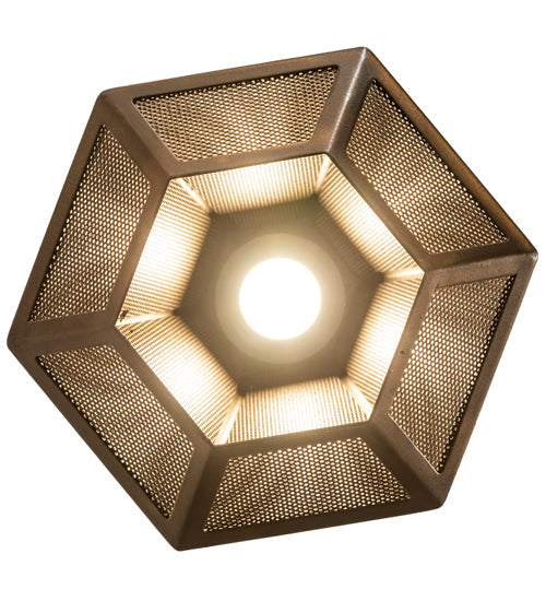 Meyda Lighting Nidos 202946 9" Antique Copper Struttura Mini Pendant Light With Perforated Metal Shade