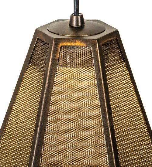 Meyda Lighting Nidos 202946 9" Antique Copper Struttura Mini Pendant Light With Perforated Metal Shade