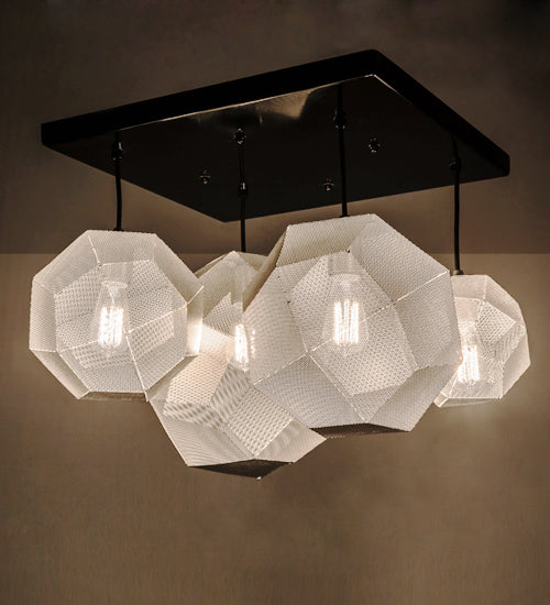 Meyda Lighting Nidos 30" 4-Light Mirror Black & Nickel Pendant Light With Black Metal Honeycomb Shade