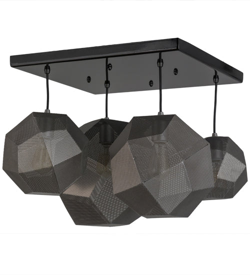 Meyda Lighting Nidos 30" 4-Light Mirror Black & Nickel Pendant Light With Black Metal Honeycomb Shade