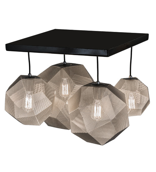 Meyda Lighting Nidos 30" 4-Light Mirror Black & Nickel Pendant Light With Black Metal Honeycomb Shade