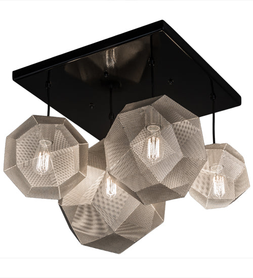 Meyda Lighting Nidos 30" 4-Light Mirror Black & Nickel Pendant Light With Black Metal Honeycomb Shade