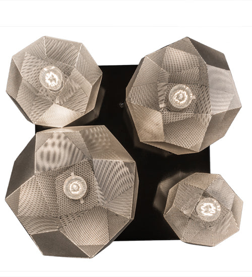 Meyda Lighting Nidos 30" 4-Light Mirror Black & Nickel Pendant Light With Black Metal Honeycomb Shade
