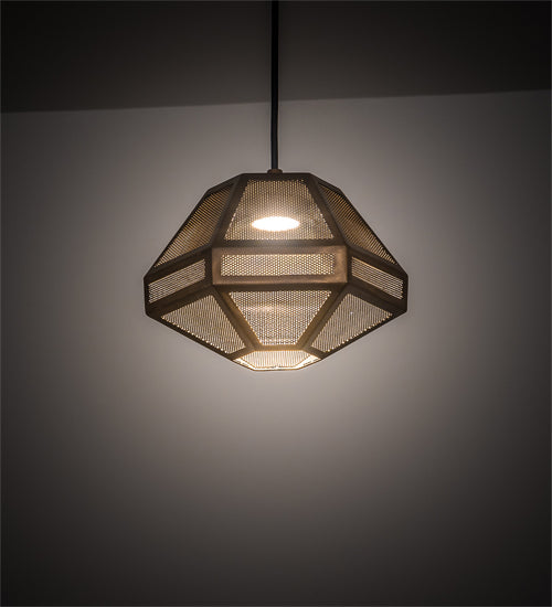 Meyda Lighting Nidos 9" Antique Copper Struttura Mini Pendant Light With Perforated Metal Shade