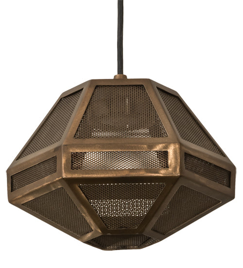 Meyda Lighting Nidos 9" Antique Copper Struttura Mini Pendant Light With Perforated Metal Shade